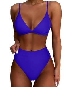 lot 91199 image: SUUKSESS Women High Waisted High Cut Bikini Sets Sexy Triangle Two Piece Swimsuits Push Up Bathing Suits (Royal Blue, L)