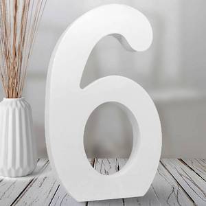lot 91203 image: 8 Inch White Wood Numbers, Unfinished Wood Numbers for Wall Decor Decorative Standing Numbers Slices Sign Board Decoration for Craft Home Party Projects (6)