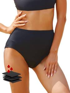 lot 91209 image: feitycom Period Swimwear-Menstrual Swimsuit Bikini Bottoms-High Waisted Leakproof Swim Bottoms for Teens Girls and Women. Black