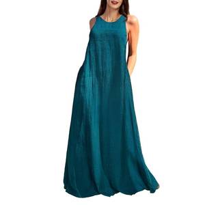 lot 91219 image: Rainday Womens Linen Dress Sleeveness Loose Dresses Casual Maxi Dress with Pockets(Z3019GN,XL)