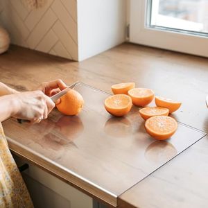 lot 91233 image: Acrylic Cutting Board with Counter Lip, 17.5x13.5 Inch Clear Cutting Boards for Kitchen Counter, Large Cutting Board Non Slip for Countertop Protector, Apartment Essentials Kitchen Decor Gifts