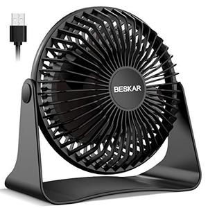 lot 91236 image: BESKAR USB Small Desk Fan, Portable Fans with 3 Speeds Strong Airflow, Quiet Operation and 360°Rotate, Personal Table Fan for Home,Office, Bedroom - 3.9 ft Cord