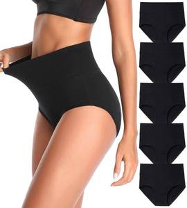lot 91250 image: QOVOQ Womens High Waist Cotton Underwear Stretch Briefs Soft Comfy Ladies Panties MultiPack Black