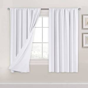 lot 91252 image: H.VERSAILTEX Total Blackout Curtains for Bedroom 63 Inches Long Rod Pocket Thermal Insulated Living Room Window Curtain Panels with White Liner, 2 Panels, 52 W x 63 L, White