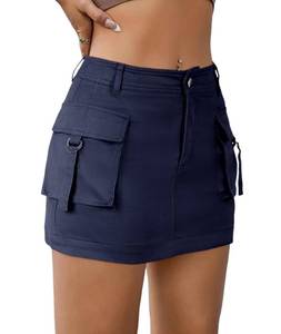 lot 91253 image: EARKOHA Womens Mini Cargo Skirt Y2K Low Waist Button Short Skirt Bodycon Denim Jean Skirt with Flap Pockets Loop Pocket-Navy Blue S