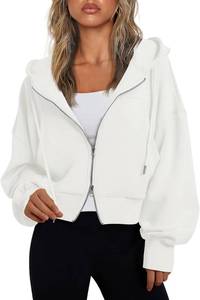 lot 91260 image: Fisoew Womens Crop Zip Up Hoodies Casual Long Sleeve Hooded Cropped Sweatshirts with Pockets White