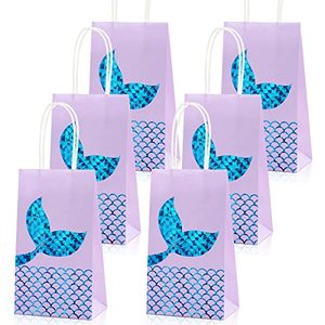 lot 91263 image: iefoah 12 Pack Mermaid Party Bags Mermaid Party Supplies Favors Mermaid Gift Bags Goodie Bag Glitter Treat Paper Bags for Kids Girls Mermaid Themed Birthday Party