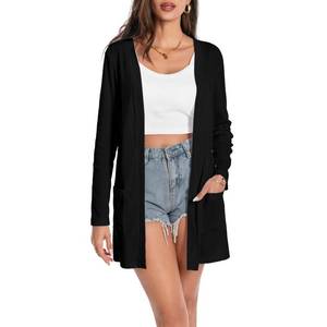 lot 91264 image: Womens Cardigan Pocket Solid Color, Basic Casual Lightweight Soft Long Sleeve Regular Fit Cardigans Open Front Fall Spring Summer Daily