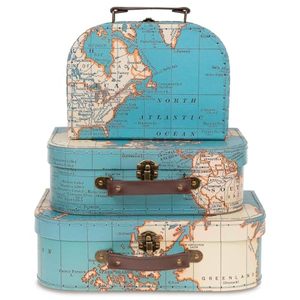 lot 91272 image: Jewelkeeper Paperboard Suitcases, Set of 3 Vintage Decorative Storage Box, Luggage Decor Storage, Vintage Decor for Birthday, Weddings, Pink, Blue, Yellow with Gold Polka Dots