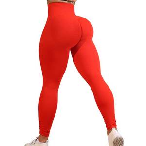 lot 91278 image: YZMJAFU Womens Seamless Scrunch Yoga Leggings Butt Lifting High Waisted Tummy Control Ruched Booty Workout Tights Pants Red