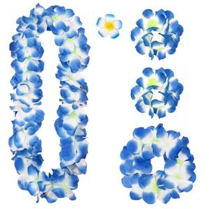 lot 91282 image: Waipfaru Hawaiian Leis for Luau Party, 5 Pcs Lays Necklace Hawaiian Accessories, Luau Outfits for Women Girls, Flower Leis for Graduation Party Favors Supplies Decorations (Blue)
