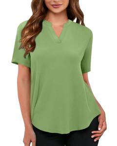 lot 91288 image: RUBZOOF Chiffon Blouses for Women Short Sleeve V Neck Summer Casual Tops Light Green M