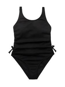 lot 91290 image: OYOANGLE Girls Cute Spaghetti Straps Round Neck Drawstring One Piece Swimwear Tie Bathing Suit Black 150