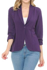 lot 91294 image: MINEFREE Womens 34 Ruched Sleeve Lightweight Work Office Blazer Jacket Eggplant S
