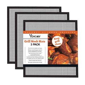 lot 91295 image: Grill Mesh Mat Set of 3 - Heavy Duty BBQ Non-stick Cooking Sheet Liners Reusable Teflon Barbecue Grilling Net for Outdoor Smoker, Pellet, Gas, Charcoal Grills - 11.8x13.8