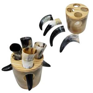 lot 91311 image: Vintage Ceremonial Viking Drink Horn Ale Sip Mead Traditional Antique Celebrational Horns Ox Handpolished Authentic Horn Vessels With Stand set of 4