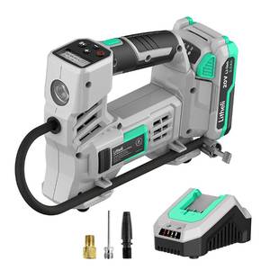 lot 91312 image: Litheli 20V Air Compressor Tire Inflator, Portable Pump for Car, Bike, Sports Ball, Battery Powered with Digital Pressure Gauge, 3 Nozzle Adapters, 150 PSI, Includes 2.0Ah Battery & Charger