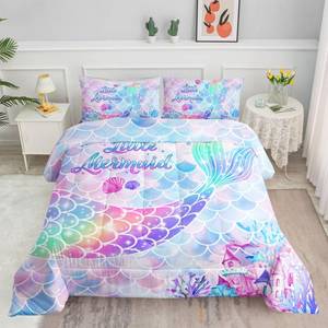 lot 91328 image: Datura home Bedding Comforter Set Blue Princess Mermaid Printed Pattern Bedding Set with 1 Comforter and 2 Pillowcases for Girls Bedroom All Season(Blue Princess Mermaid Twin), 68x86inches