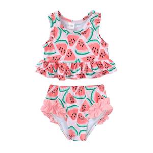 lot 91332 image: YOUNGER TREE Toddler Baby Girls Summer Swimsuit Sleeveless Watermelon Swimwear Two-Piece Suit Beach Bikini (Ruffle and Watermelon, 12-18 Months)