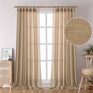 lot 91337 image: BGment Faux Linen Curtains for Living Room 84 Inch Length 2 Panels Set, Burlap Textured Thick Long Curtains Light Filtering Privacy Window Curtain Drapes with Back Tab, 52 Inch Wide Each Panel, Tan