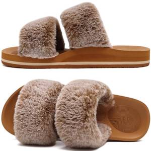 lot 91342 image: COFACE Fuzzy Slippers for Women  Open Toe Orthopedic Slippers  Arch Support  Fluff Fax Fur Slides  Plantar Fasciitis Relief  Woman House Slippers Indoor size 9