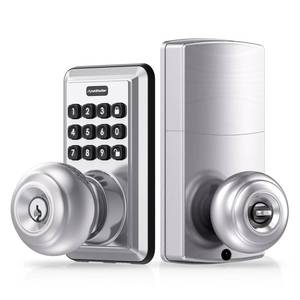 lot 91347 image: Door Knob with Keypad, Door Lock with Code, Keyless Door Knob, Auto Lock,50 User Code,Waterproof, Easy to Install and Program for Bedroom Garage Office Gate - Satin Nickel -ApeStellar