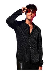 lot 91350 image: Floerns Mens Button Front Long Sleeve Glitter Lapel Collar Streetwear Shirt Black Medium