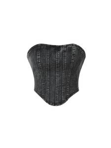 lot 91353 image: Milumia Womens Hanky Hem Denim Tube Top Zipper Back Strapless Corset Crop Tops Dark Grey Medium