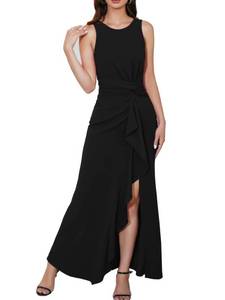 lot 91354 image: FQA Semi Formal Dresses for Women Evening Party Prom Dress Long Elegant Crew Neck Sleeveless Ankle Length Formal Gowns and Evening Dresses Black