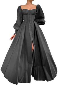 lot 91356 image: Prom Dresses for Women,Puffy Sleeve Formal Dress Long Satin Ball Gown A Line Princess Wedding Formal Evening Gowns with Split Black US16 - Retail $96.99
