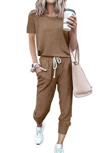 lot 91360 image: PRETTYGARDEN 2 Piece Outfits for Women 2024 Summer Casual Lounge Jogger Sets Short Sleeve Top and Long Pants with Pockets (Dark Khaki, X-Large)