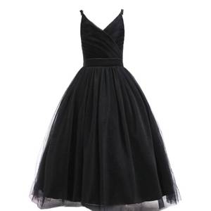 lot 91368 image: Glamulice Kids Funeral Flower Girls Black Dress Lace Bridesmaid Long A Line Wedding Pageant Dresses Tulle Spaghetti Strap Party Gown Formal Holiday Dance Prom Princess Ball Gown Tag Size 160,US 12-13Y