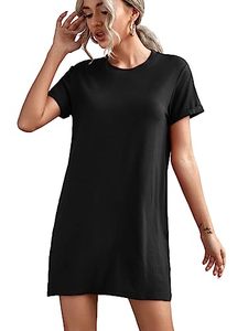 lot 91380 image: Milumia Women Casual Short T Shirt Dress Short Sleeve Straight Mini Tee Shirt Dress Black Medium