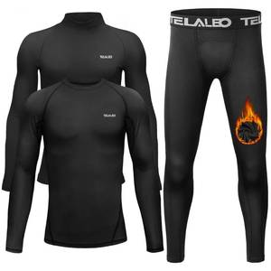 lot 91381 image: Boys Girls Long Sleeve Compression Shirts Thermal Fleece Lined Pants Kids Athletic Sports Tops Leggings Baselayer Set M