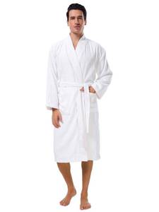 lot 91384 image: SIORO Mens Robes Terry Cloth Kimono Bathrobe Cotton Towel Bath Robe Soft Shower Spa Hotel Hot Tub Calf Length Long Sleepwear, Pure White Large