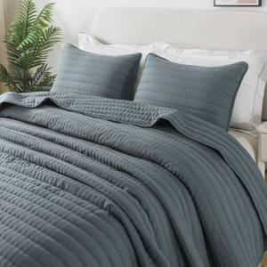 lot 91390 image: ROARINGWILD Blue Oversized California Cal King Size Quilt Bedding Sets with 2 Pillow Shams, Lightweight Bedspread Coverlet, Quilted Blanket Thin Comforter Bed Cover, 3 Pieces, 118x106 inches