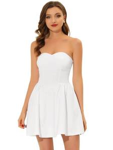 lot 91394 image: Allegra K Womens Sexy Strapless Party Dress Sweetheart Neck Off Shoulder Sleeveless Mini Dress Small White