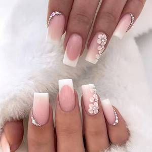 lot 91396 image: Medium Length Square Press on Nails Pink Marble False Nails Glossy Gold Nail Foil Fake Nails Exquisite Wavy Designs Glue on Nails for Women Girls Nails Acrylic Artificial Manicure Decoration 24pcs