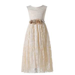 lot 91401 image: Weileenice Rustic Flower Girls Lace Dress 10 11 Boho Junior Bridesmaid Wedding Princess Birthday Party Pageant Evening Ballgown Champagne Big Girl Vintage Formal Prom Maxi Dresses Belt Photo Shoot