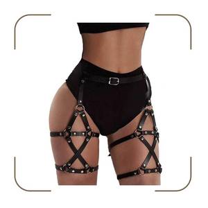 lot 91403 image: Gemily Punk Waist Chain Belt Leather Black Body Chain Party Leg Harness Garter Rave Body Jewelry for Women and Girls (2)