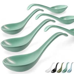 lot 91407 image: Artena 6.75 inch Solid Asian Soup Spoon Set of 6,Ultra-fine Porcelain Japanese Soup Spoon, Ramen Spoons for Pho Noodles Miso, Chinese Soup Spoons for Dumpling Wonton Cereal, Deep Oval Hook Design-Teal