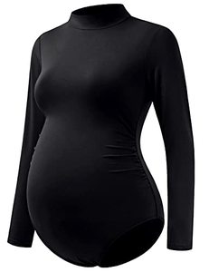 lot 91414 image: Bhome Maternity Shirt Mock Neck Pregnancy Long Sleeve Bodysuit for Maternity Pictures Black Small