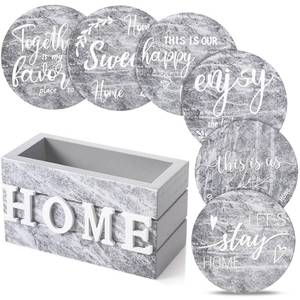 lot 91431 image: Housewarming Gifts for Home Decoration Wooden Heart Coasters for Drinks Set of 6 Farmhouse Coasters with Holder Funny for Family Friend Coffee Table Protection, 4 Inch (Gray Marble)