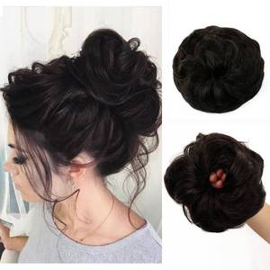 lot 91438 image: Juikoumn 100% Messy Bun Hair Piece Human Hair, Curly Hair Extensions Real Human Hair Scrunchies Hair Bun Hair bun extensions for Women Girls Ponytail curly messy bunBlack Brown