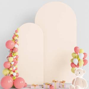 lot 91441 image: Wokceer Wedding Arch Cover (6.6FT, 5FT) 2 Set Spandex Fitted Wedding Arch Stand Covers for Round Top Chiara Arch Backdrop Stands Cover for Birthday Party Ceremony Banquet Decoration Beige
