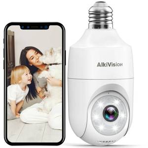 lot 91456 image: AlkiVision 2K Light Bulb Security Cameras Wireless Outdoor - 2.4G Hz 360° Motion Detection, for Home Security Outside Indoor, Full-Color Night Vision, Auto Tracking, Siren Alarm, 247 Recording