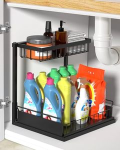 lot 91462 image: Zyerch Under Sink Organizer,Metal Pull Out Kitchen Cabinet Organizer with Sliding Drawer,Sturdy Multi-Functional for Bathroom Organization,Black