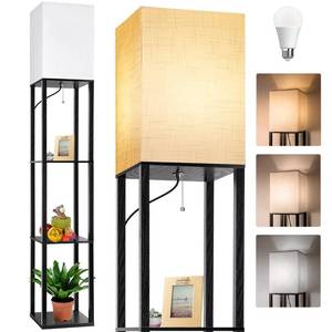 lot 91464 image: Dott Arts Floor Lamp with Shelves, Floor Lamps for Living Room Decor Display Shelf Lamps with 3 Color LED Bulb, Modern Floor Lamp for Bedroom Standing Lamp for Living Room Office,Home DecorBlack