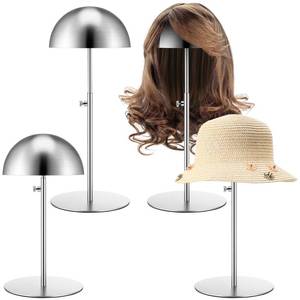 lot 91467 image: Sintuff 4 Pcs Hat Display Stand 7.9-15.7inch Adjustable Hat Holder Wigs Head Stand Anti Rust Non Slip Stable Stainless Steel Metal Hat Rack for Hat Storage Wig Styling Practice (Sliver,Round Base)