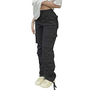 lot 91472 image: Viatabuna High Waisted Cargo Pants for Women Baggy Y2k Straight Wide Leg Pants with Pockets Streetwear A-black